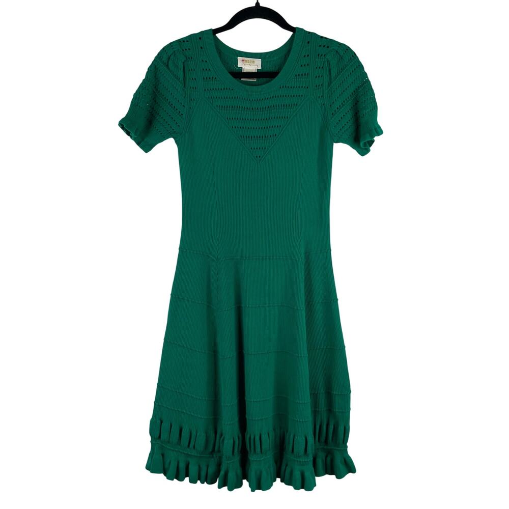 Maeve By Anthropologie Kelly Green Knit Fitted Retro Dress size Medium
